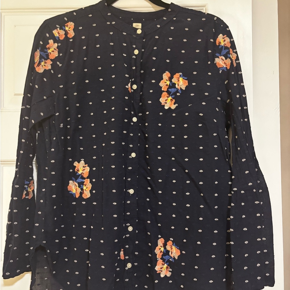 LOFT Dark Blue Softened Shirt with White Accents